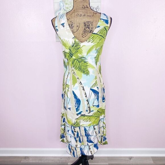Weekend Traffic Tropical Print Tiered Hem Sleeveless Shift Dress XS - Picture 5 of 10